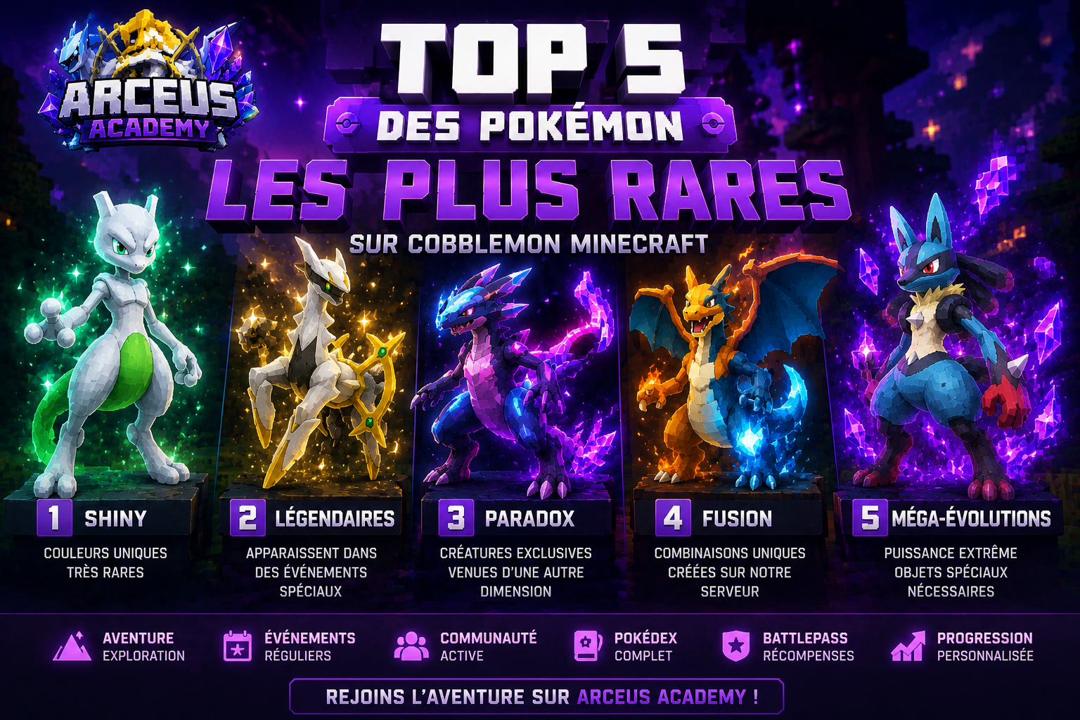 Top 5 des Pokémon les plus rares sur Cobblemon Minecraft
